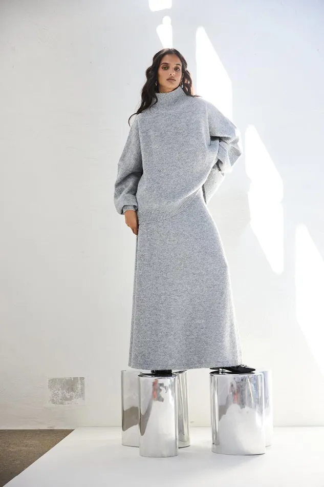 Skirts Women VRG GRL Lya Knit Maxi Skirt Grey Marle Skirts Women VRG GRL Lya Knit Maxi Skirt Grey Marle