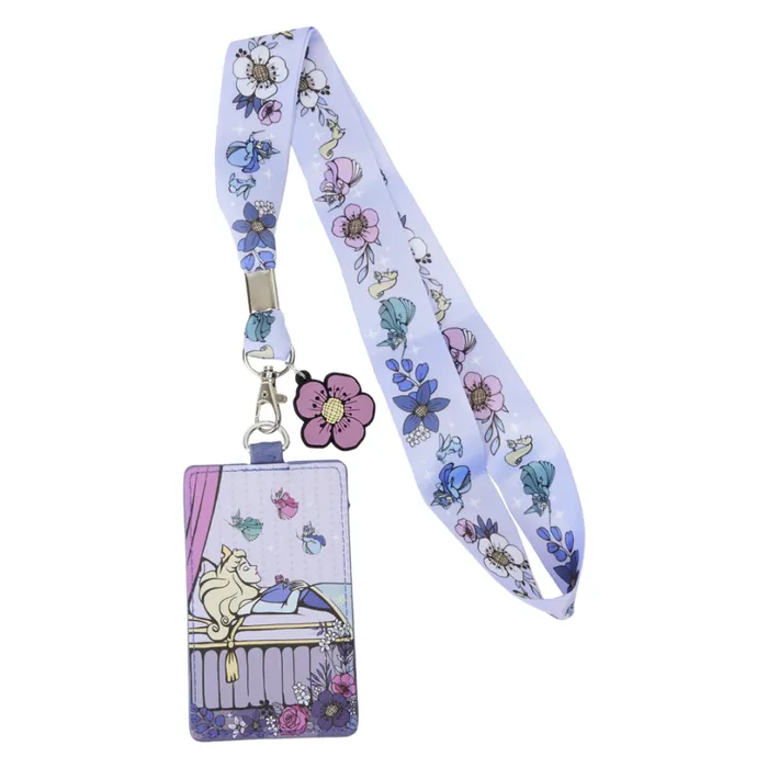 Sleeping Beauty 65th Anniversary Floral Scene Lanyard With Card Holder Unisex Loungefly Small Accessories