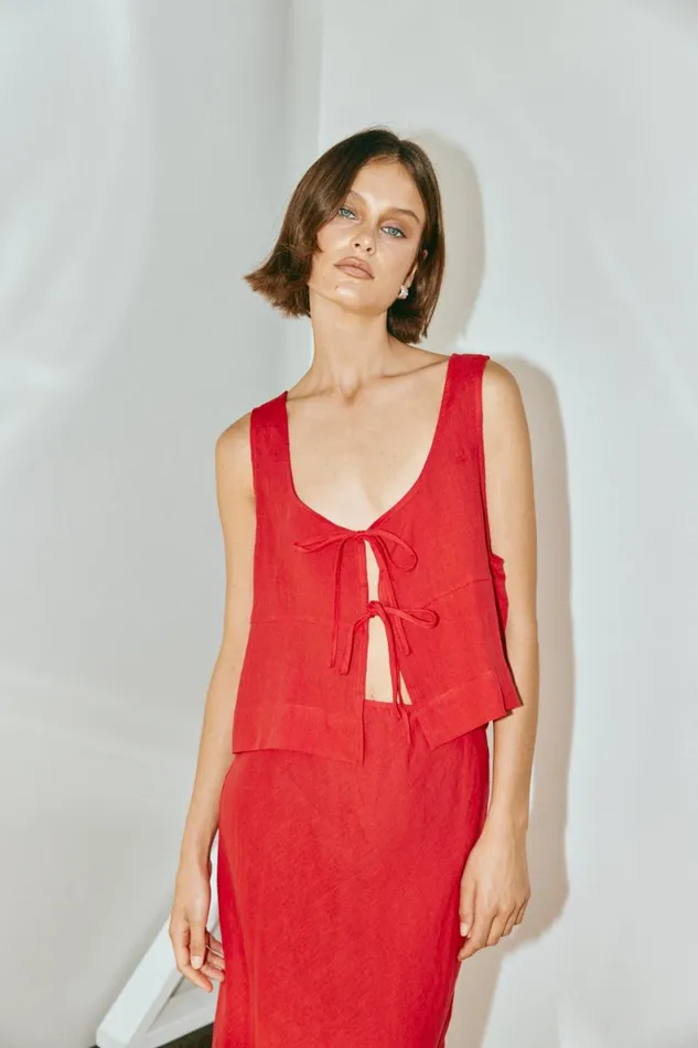 Sleeveless Women VRG GRL Nessa Linen Smock Top Chilli