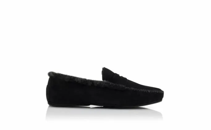 Slippers Men Manolo Blahnik KENSINGTONBlack Suede Shearling Lined Loafers Slippers Men Manolo Blahnik KENSINGTONBlack Suede Shearling Lined Loafers