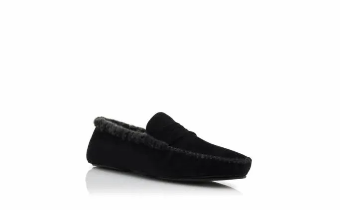 Slippers Men Manolo Blahnik KENSINGTONBlack Suede Shearling Lined Loafers Slippers Men Manolo Blahnik KENSINGTONBlack Suede Shearling Lined Loafers