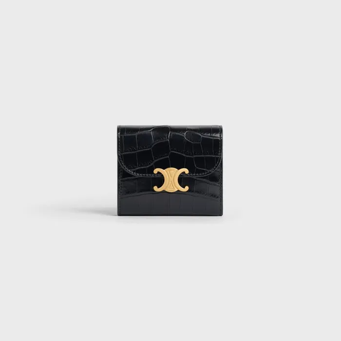 Small Wallet Triomphe In Niloticus Crocodile Black Women CELINE WALLETS