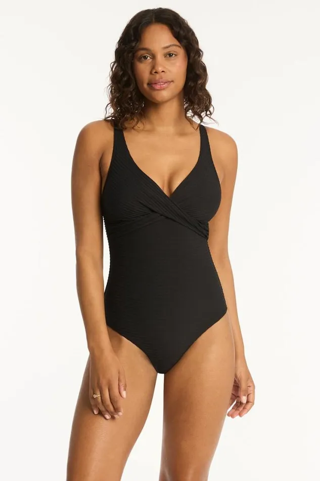 Spinnaker Cross Front One Piece Spinnaker Black Women Sea Level One Pieces