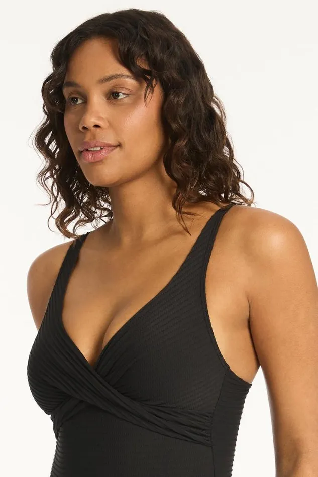 Spinnaker Cross Front One Piece Spinnaker Black Women Sea Level One Pieces
