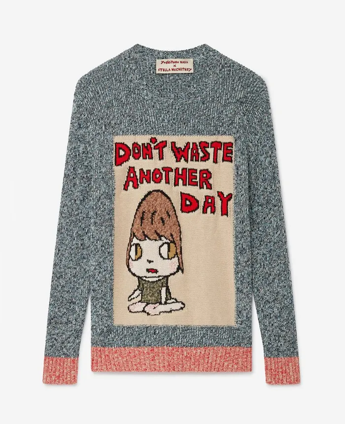 Stella McCartney 039Don039t Waste Another Day039 Slogan Cotton Knit Jumper Bluewhite WomenMen Sweatshirts