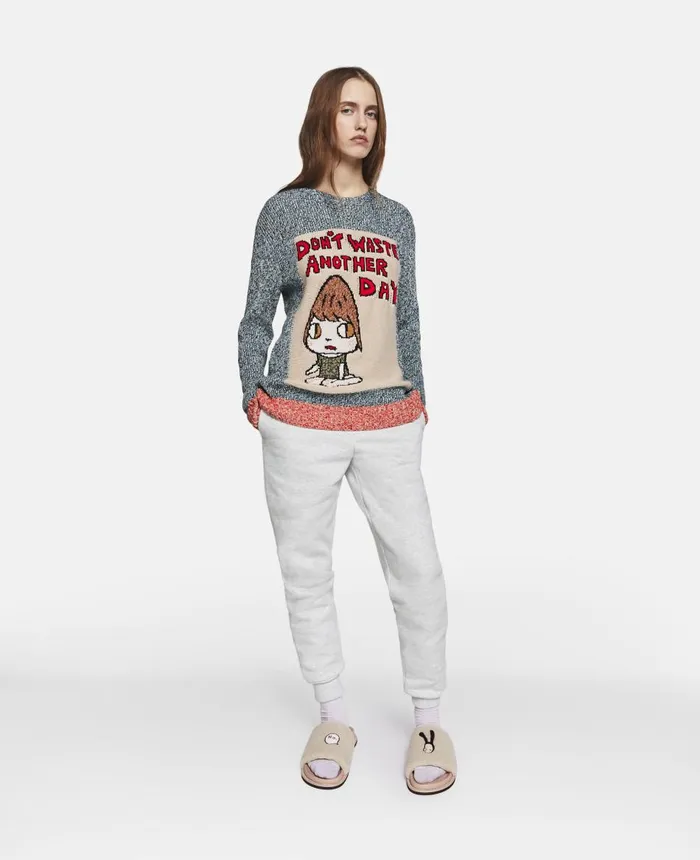 Stella McCartney 039Don039t Waste Another Day039 Slogan Cotton Knit Jumper Bluewhite WomenMen Sweatshirts Stella McCartney 039Don039t Waste Another Day039 Slogan Cotton Knit Jumper Bluewhite WomenMen Sweatshirts