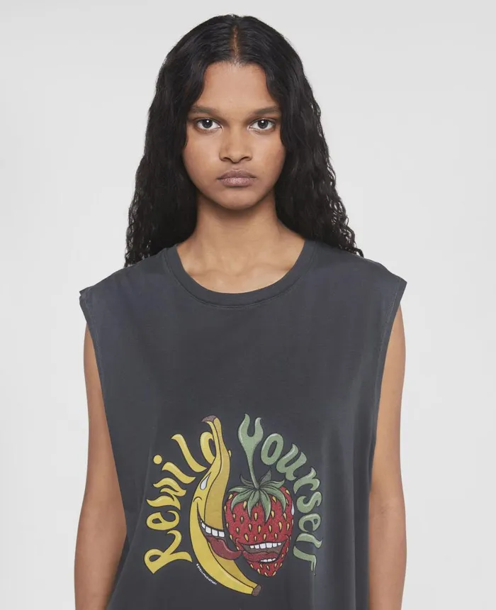 Stella McCartney 039Rewild Yourself039 Fruit Print Tank Dress Black Women Sweatshirts And TShirts Stella McCartney 039Rewild Yourself039 Fruit Print Tank Dress Black Women Sweatshirts And TShirts