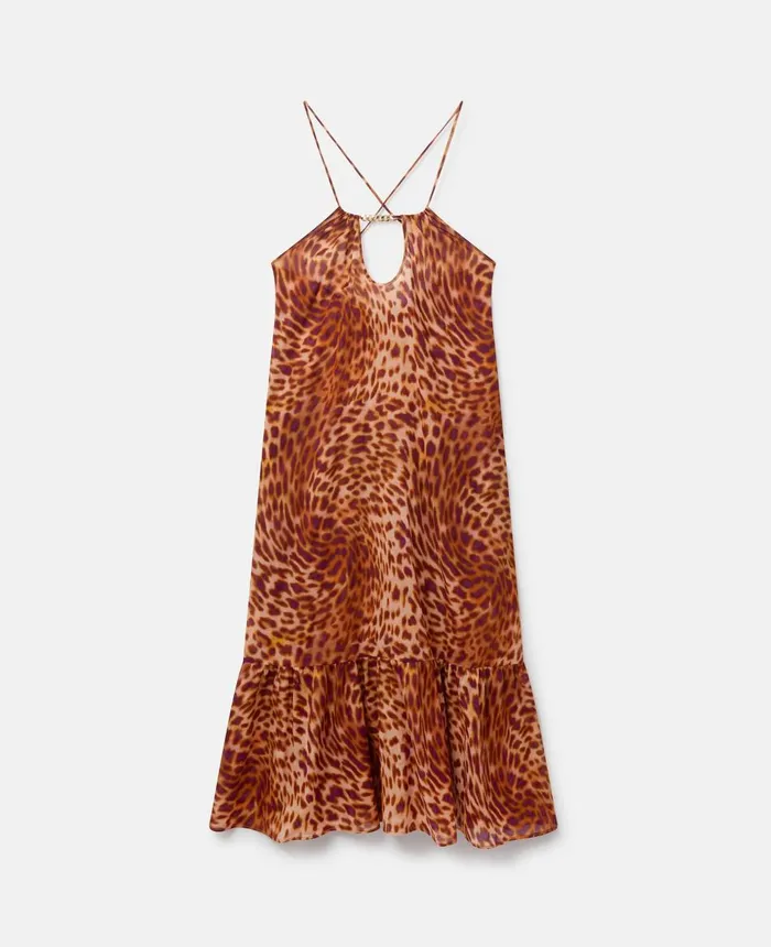 Stella McCartney Blurred Cheetah Print Long Beach Dress Pink Women Swimwear