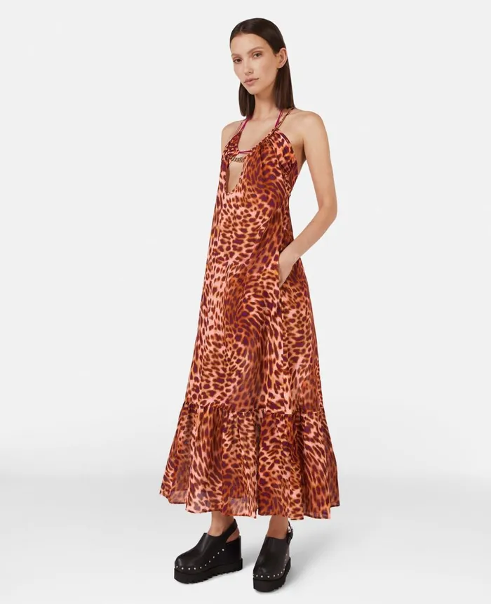 Stella McCartney Blurred Cheetah Print Long Beach Dress Pink Women Swimwear