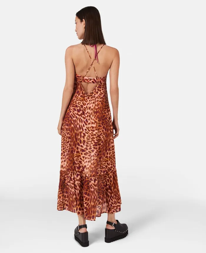 Stella McCartney Blurred Cheetah Print Long Beach Dress Pink Women Swimwear