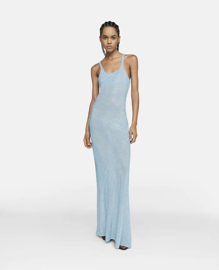 Stella McCartney Crystal Strass Silk Maxi Dress Pale Blue Women Dresses