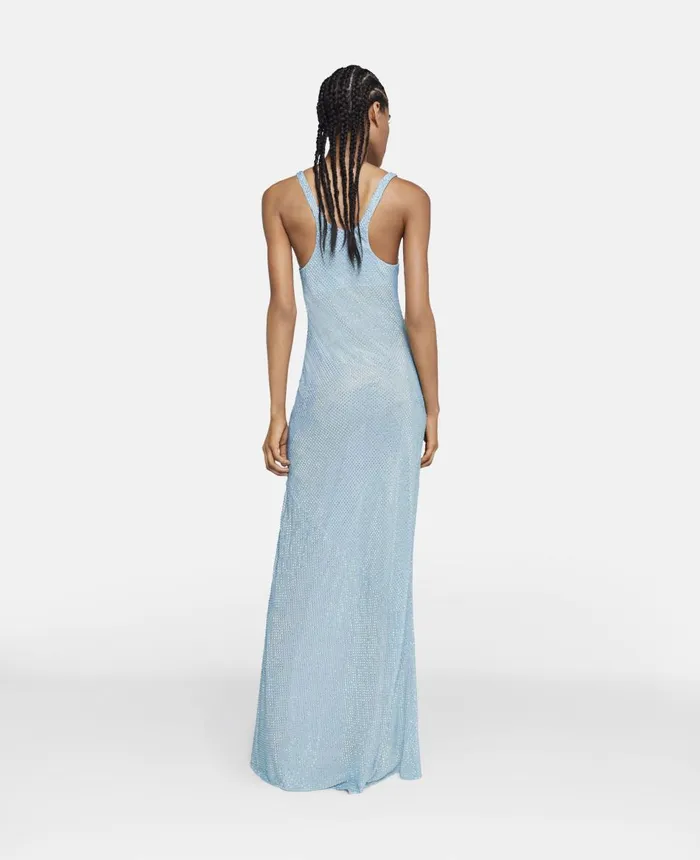 Stella McCartney Crystal Strass Silk Maxi Dress Pale Blue Women Dresses
