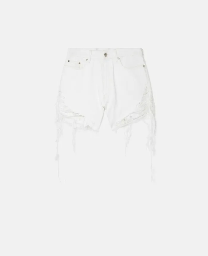 Stella McCartney Deconstructed Denim Shorts White Women Trousers And Shorts