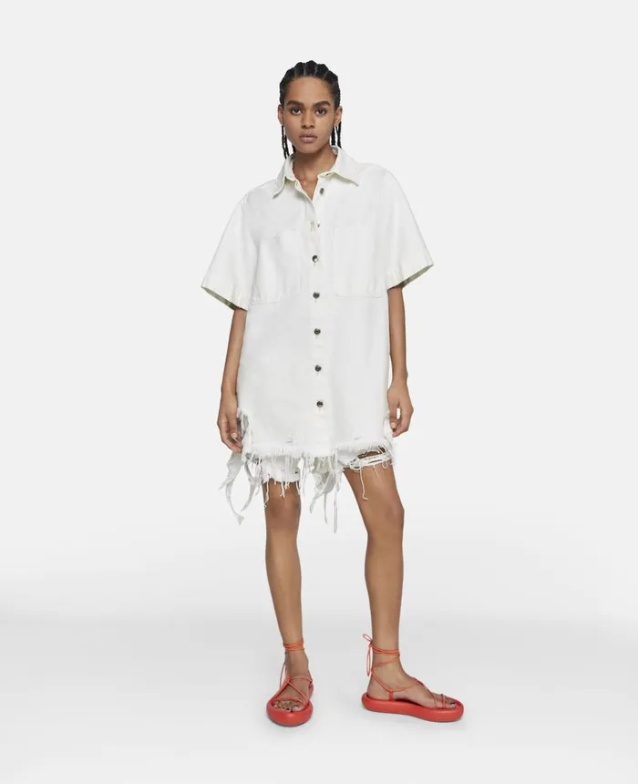 Stella McCartney Deconstructed Denim Shorts White Women Trousers And Shorts