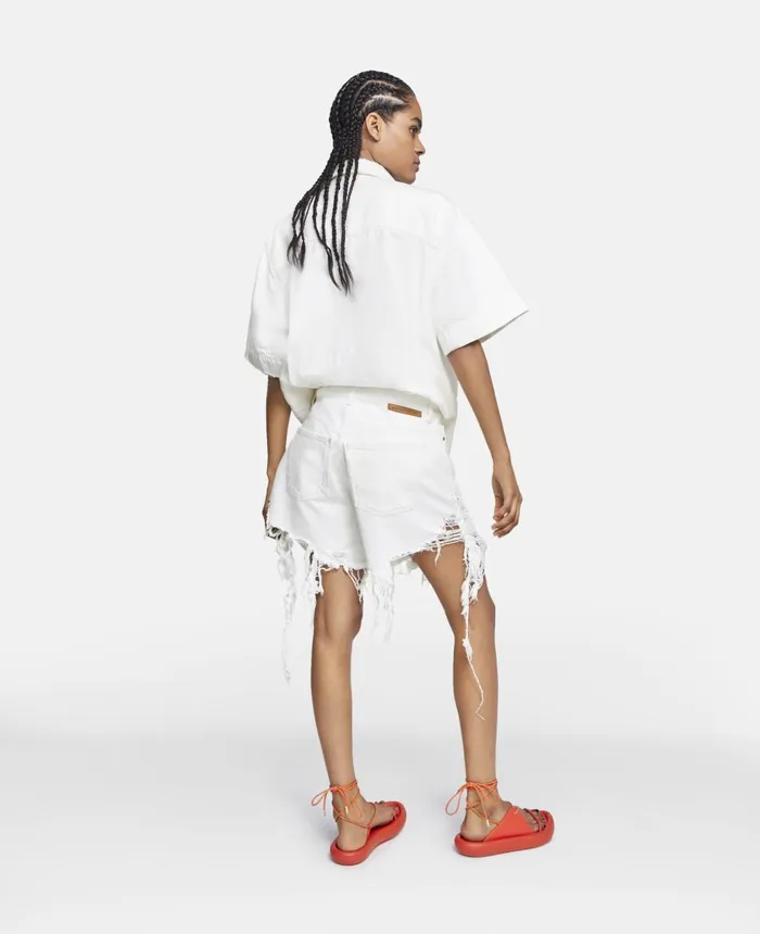 Stella McCartney Deconstructed Denim Shorts White Women Trousers And Shorts