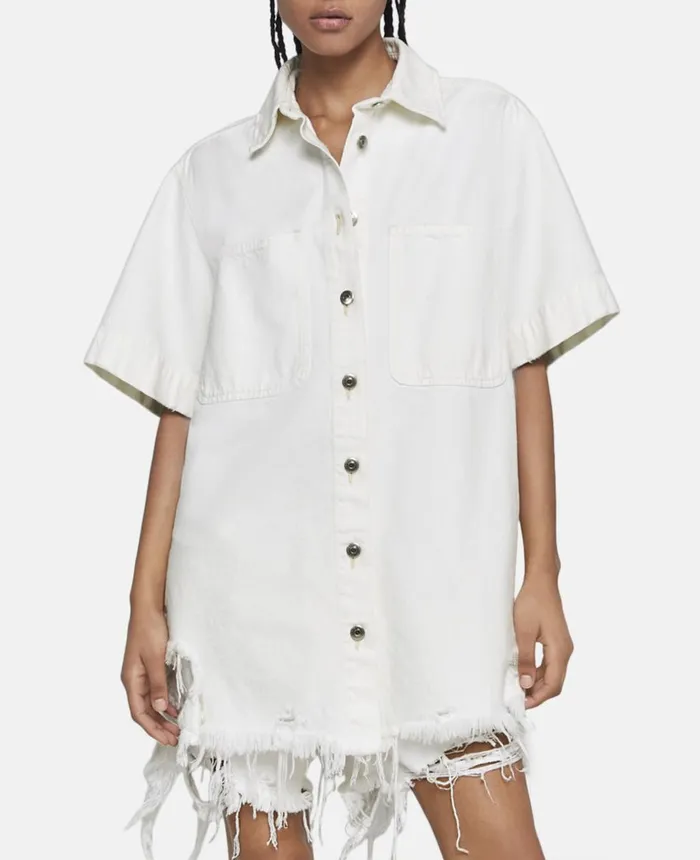 Stella McCartney Deconstructed Denim Shorts White Women Trousers And Shorts