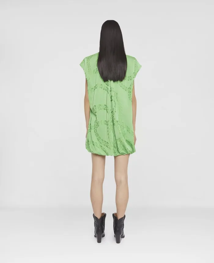 Stella McCartney Falabella Print Silk Jacquard Mini Dress Bright Green Women Dresses Stella McCartney Falabella Print Silk Jacquard Mini Dress Bright Green Women Dresses