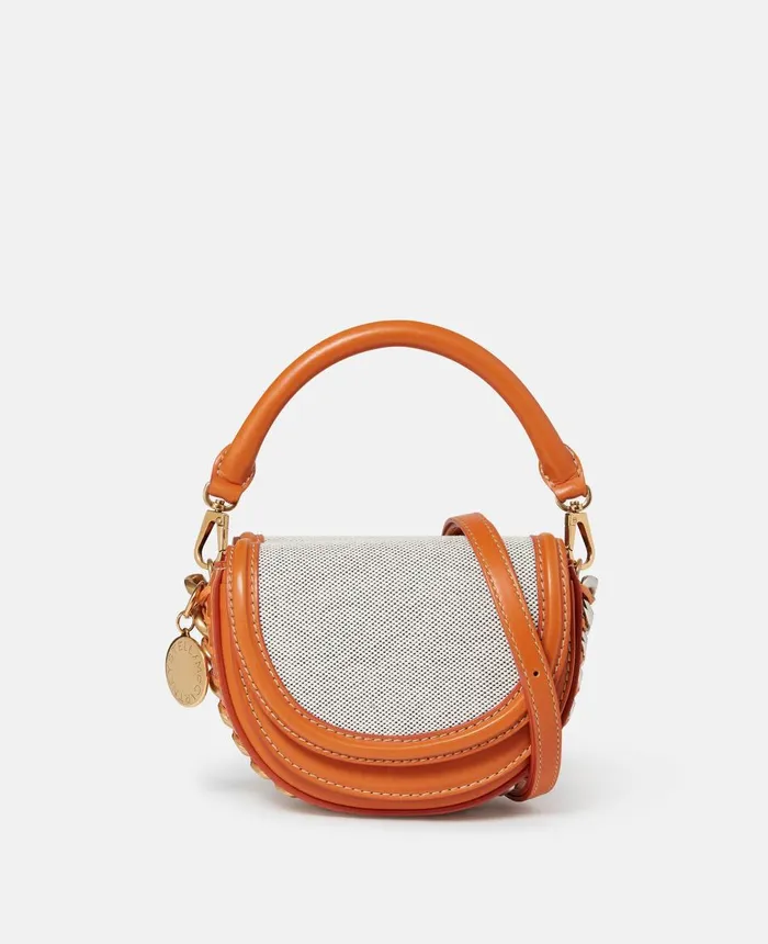 Stella McCartney Frayme Cotton Canvas Double Flap Shoulder Bag Black Women Frayme Bag