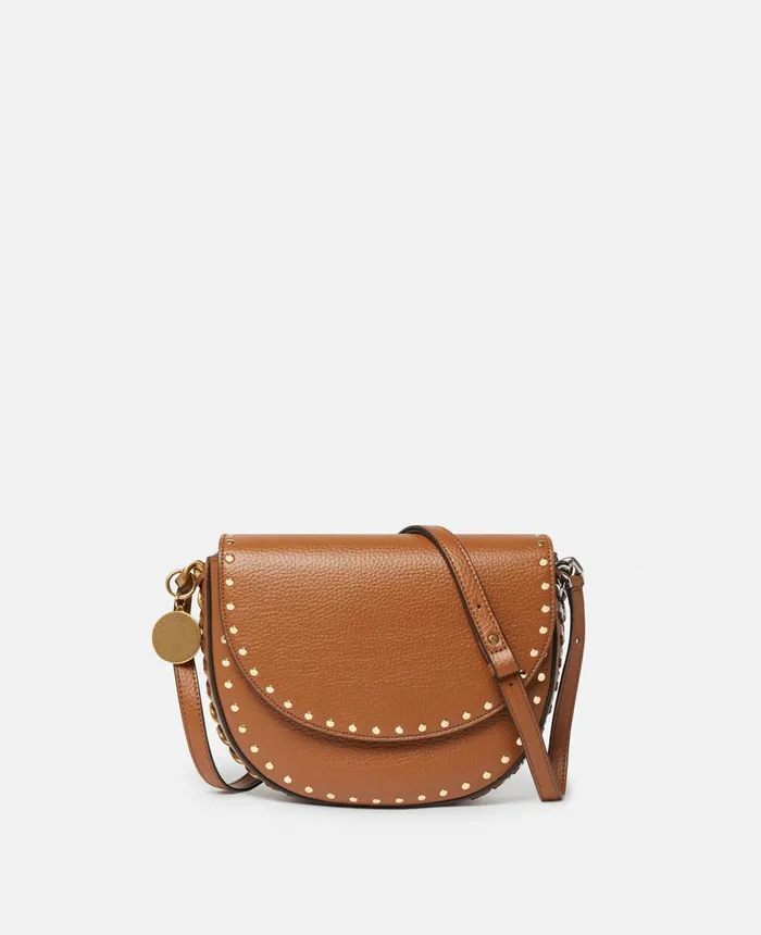 Stella McCartney Frayme Grainy Studded Medium Flap Shoulder Bag Pecan Women Frayme Bag