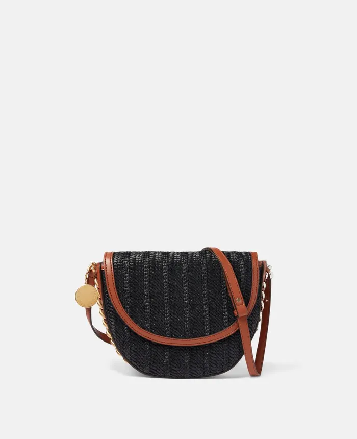 Stella McCartney Frayme Woven Raffia Medium Flap Shoulder Bag Black Women Frayme Bag Stella McCartney Frayme Woven Raffia Medium Flap Shoulder Bag Black Women Frayme Bag