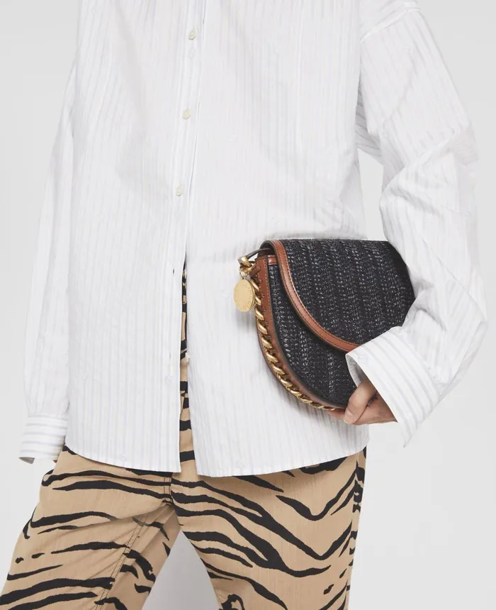 Stella McCartney Frayme Woven Raffia Medium Flap Shoulder Bag Black Women Frayme Bag Stella McCartney Frayme Woven Raffia Medium Flap Shoulder Bag Black Women Frayme Bag