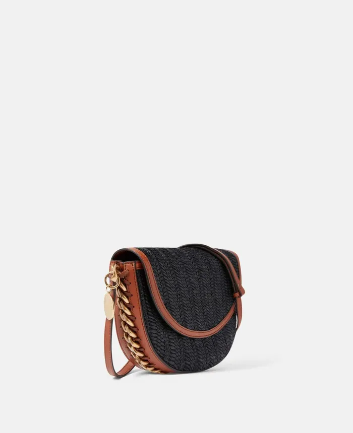 Stella McCartney Frayme Woven Raffia Medium Flap Shoulder Bag Black Women Frayme Bag Stella McCartney Frayme Woven Raffia Medium Flap Shoulder Bag Black Women Frayme Bag