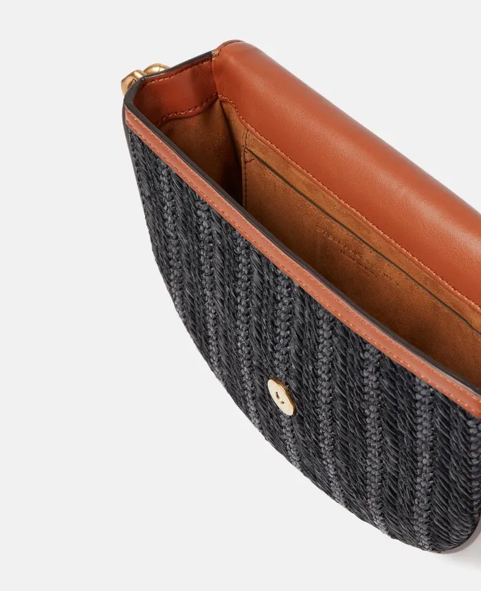 Stella McCartney Frayme Woven Raffia Medium Flap Shoulder Bag Black Women Frayme Bag Stella McCartney Frayme Woven Raffia Medium Flap Shoulder Bag Black Women Frayme Bag