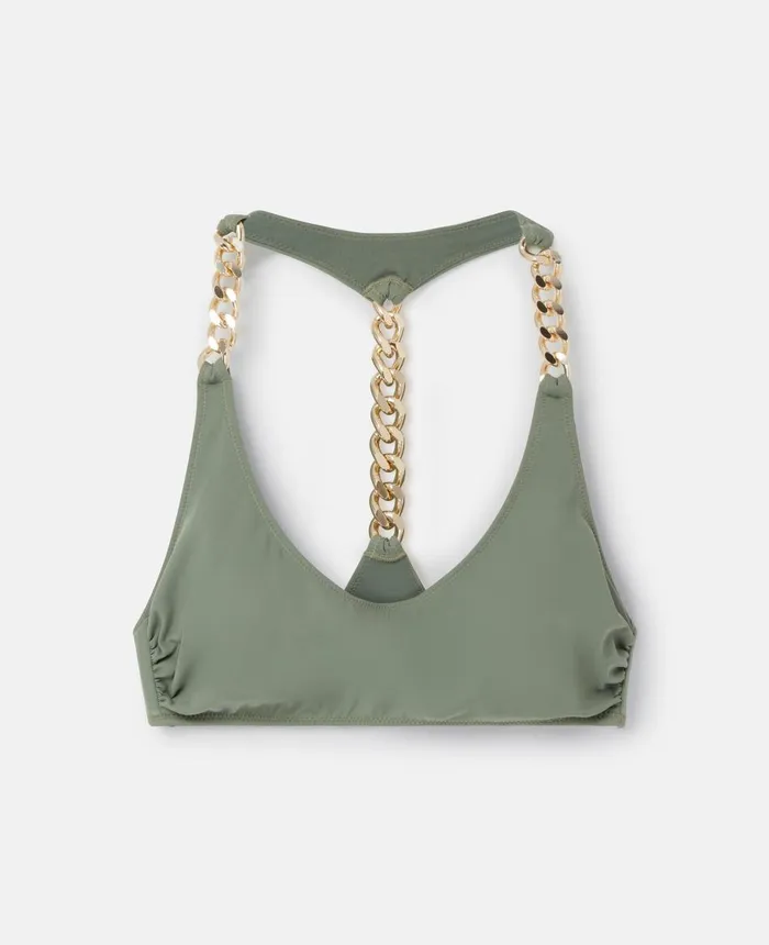 Stella McCartney Iconic Chain Padded Bikini Top Khaki Women Swimwear