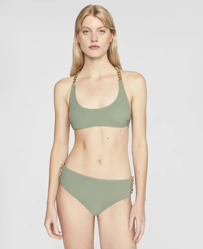 Stella McCartney Iconic Chain Padded Bikini Top Khaki Women Swimwear