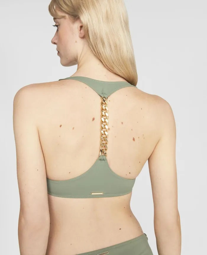 Stella McCartney Iconic Chain Padded Bikini Top Khaki Women Swimwear