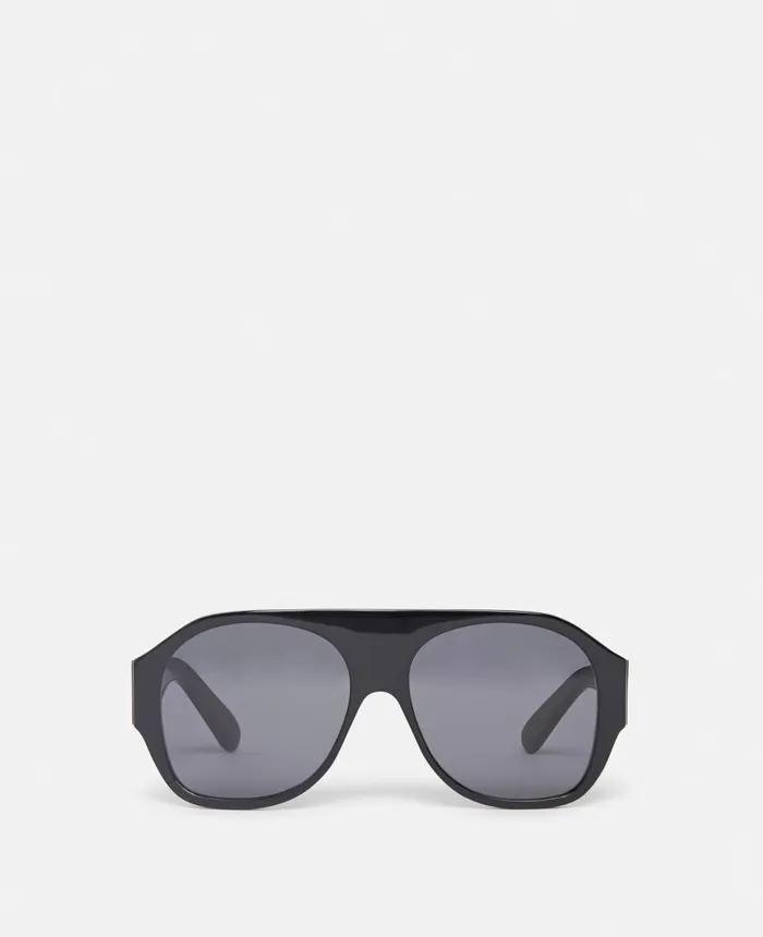 Stella McCartney Logo Chunky Aviator Sunglasses Shiny Black Women Sunglasses