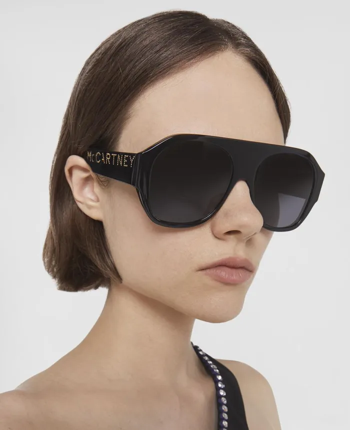 Stella McCartney Logo Chunky Aviator Sunglasses Shiny Black Women Sunglasses Stella McCartney Logo Chunky Aviator Sunglasses Shiny Black Women Sunglasses