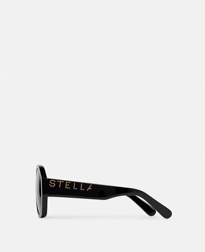 Stella McCartney Logo Chunky Aviator Sunglasses Shiny Black Women Sunglasses Stella McCartney Logo Chunky Aviator Sunglasses Shiny Black Women Sunglasses