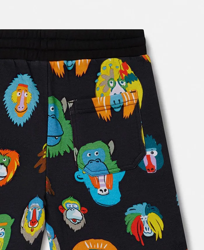 Stella McCartney Monkey Print Sweat Shorts Black Multicolour Kids Pants and Shorts Stella McCartney Monkey Print Sweat Shorts Black Multicolour Kids Pants and Shorts