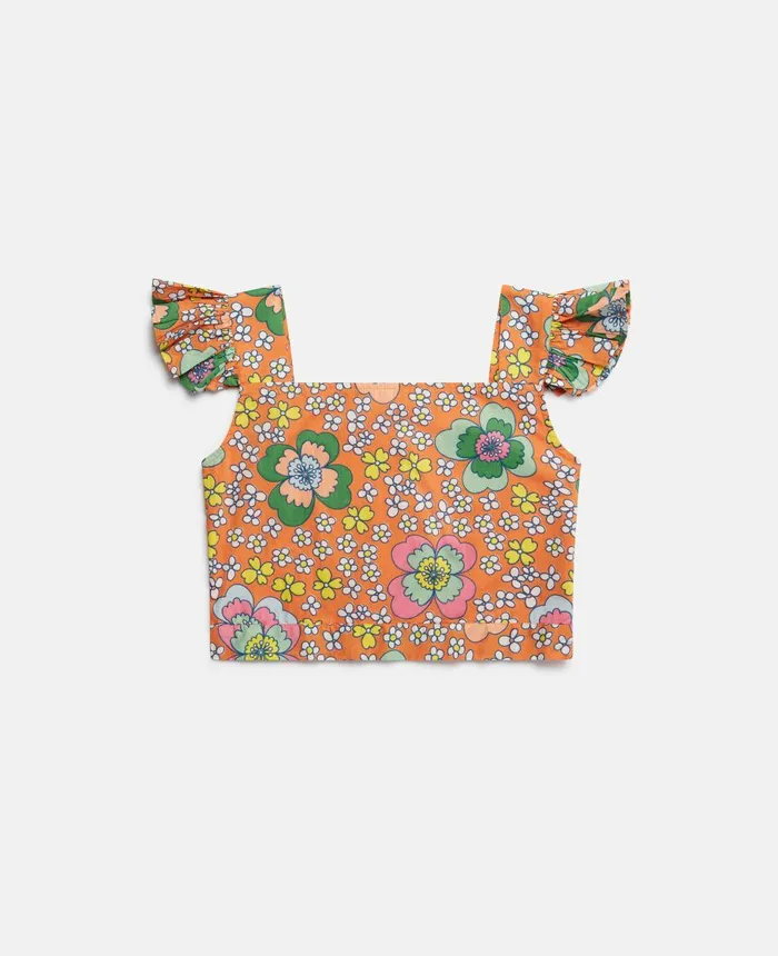 Stella McCartney Retro Flower Print Crop Top Multicolour Kids Sweaters and Cardigans Stella McCartney Retro Flower Print Crop Top Multicolour Kids Sweaters and Cardigans