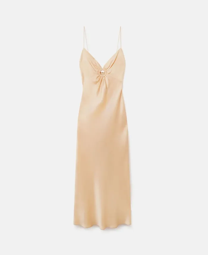 Stella McCartney Ring Detail Double Satin Maxi Dress Custard Women Dresses
