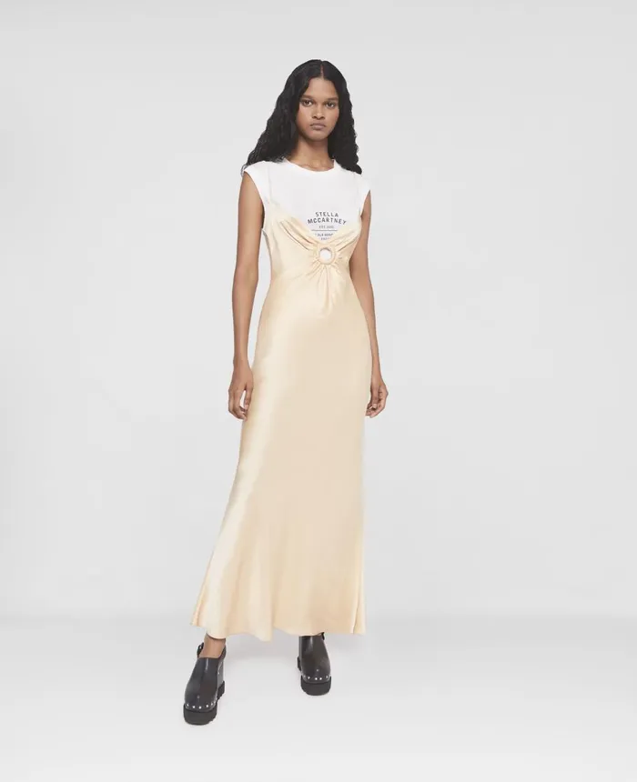 Stella McCartney Ring Detail Double Satin Maxi Dress Custard Women Dresses