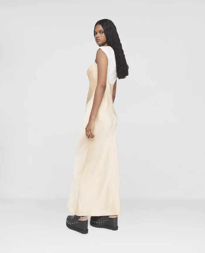 Stella McCartney Ring Detail Double Satin Maxi Dress Custard Women Dresses