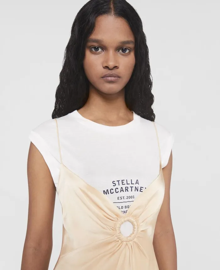 Stella McCartney Ring Detail Double Satin Maxi Dress Custard Women Dresses