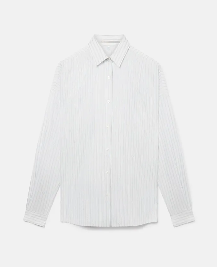 Stella McCartney SWave Striped Cotton Jacquard Shirt Dusty Blue Women Shirts And Tops Stella McCartney SWave Striped Cotton Jacquard Shirt Dusty Blue Women Shirts And Tops