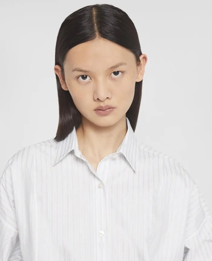 Stella McCartney SWave Striped Cotton Jacquard Shirt Dusty Blue Women Shirts And Tops Stella McCartney SWave Striped Cotton Jacquard Shirt Dusty Blue Women Shirts And Tops