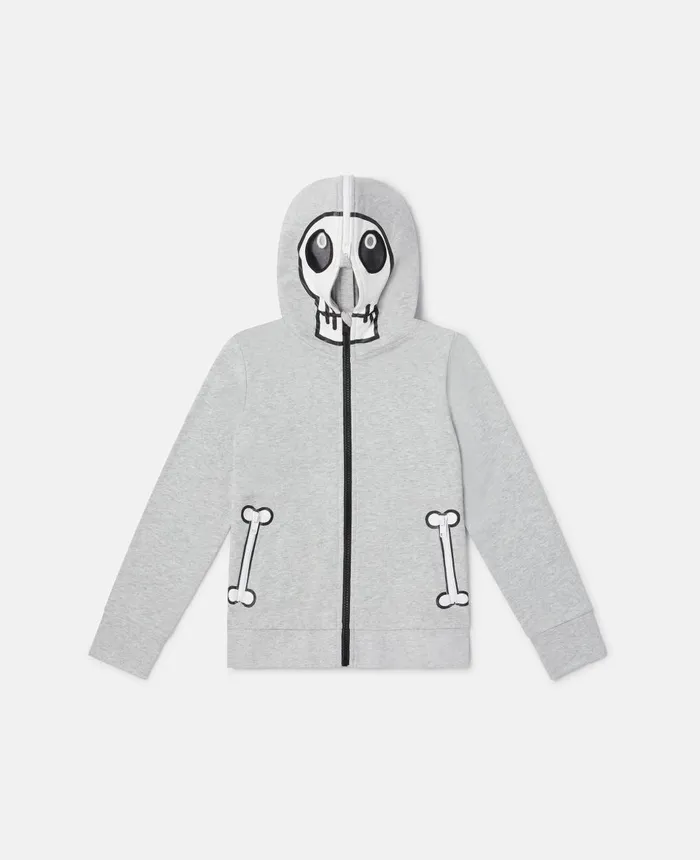 Stella McCartney Skull Bandit Zip Hoodie Grey Kids Sweaters and Cardigans
