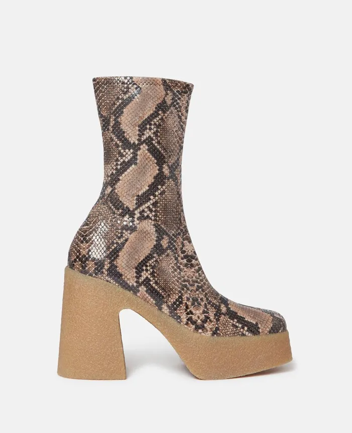 Stella McCartney Skyla Alter Python Chunky Platform Ankle Boots Coffee Women Boots