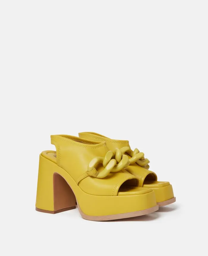 Stella McCartney Skyla Chain Platform Sandals Lime Green Women Heels