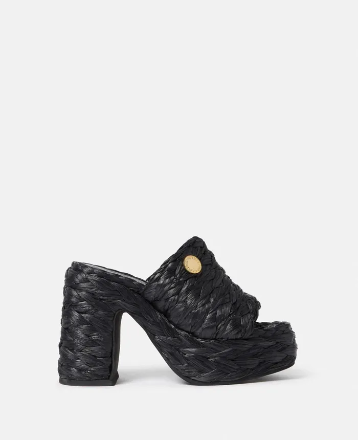 Stella McCartney Skyla Raffia Heeled Sandals Black Women Heels