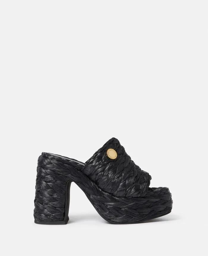 Stella McCartney Skyla Raffia Heeled Sandals Black Women Heels