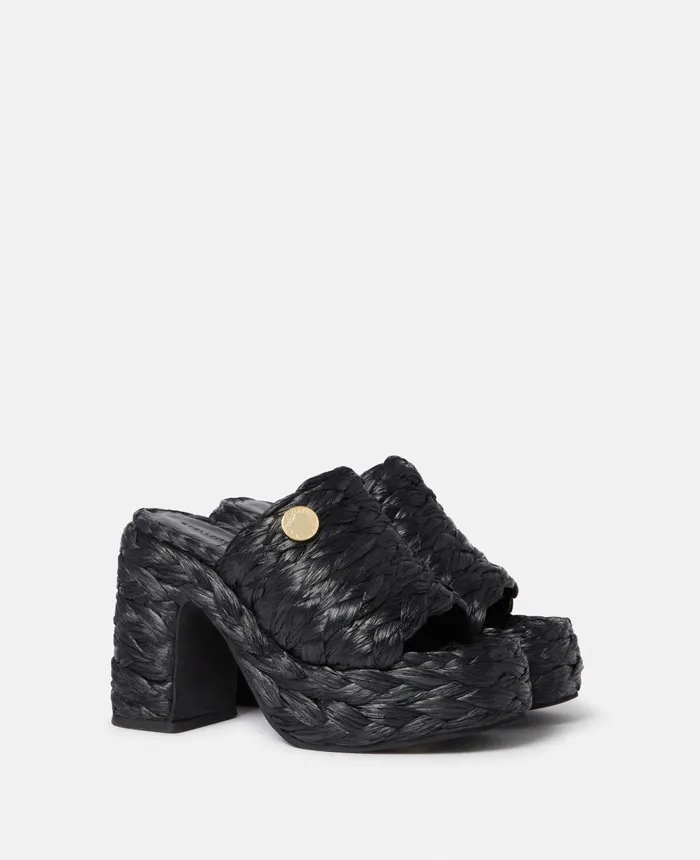 Stella McCartney Skyla Raffia Heeled Sandals Black Women Heels