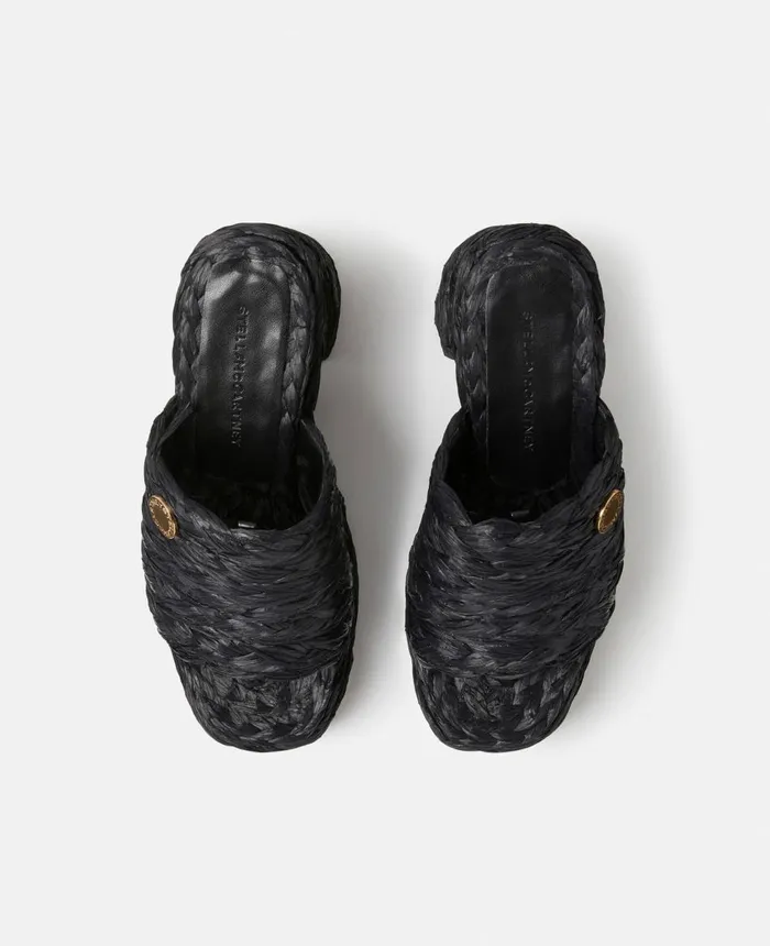 Stella McCartney Skyla Raffia Heeled Sandals Black Women Heels
