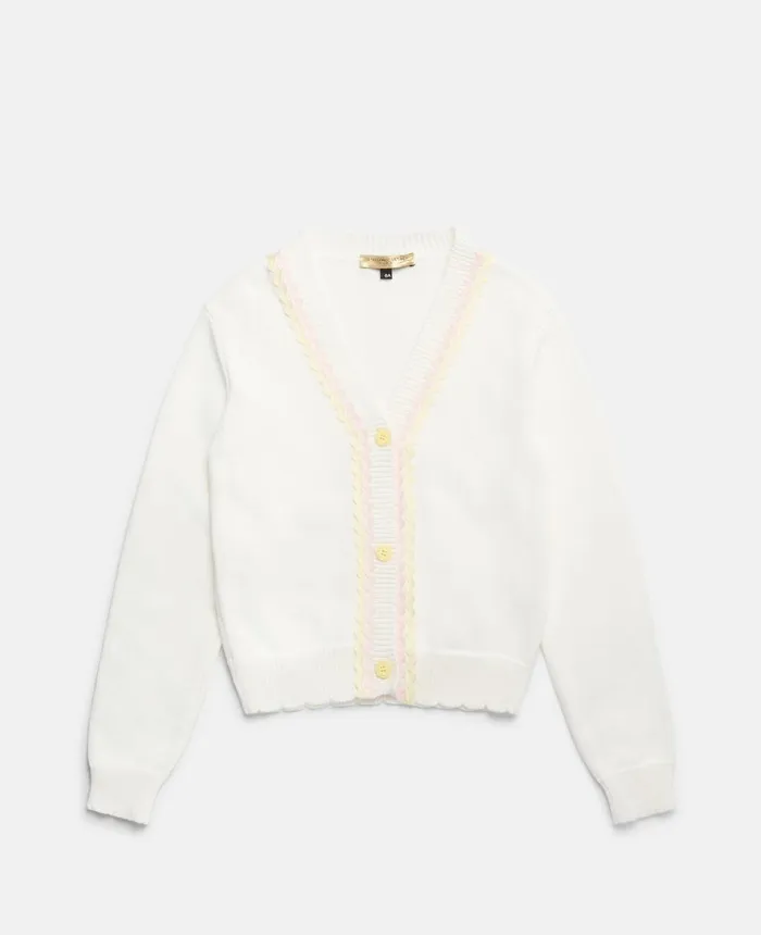 Stella McCartney Squiggle Line Embroidery Cardigan White Kids Sweaters and Cardigans