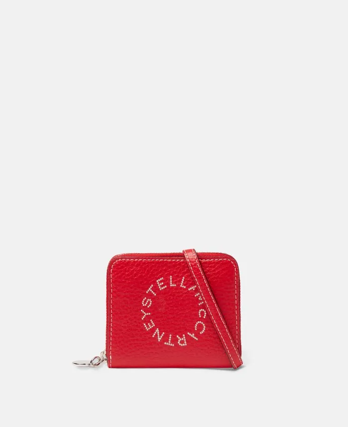 Stella McCartney Stella Logo Zipped Strap Cardholder Bright Red Women Strap Wallets Stella McCartney Stella Logo Zipped Strap Cardholder Bright Red Women Strap Wallets